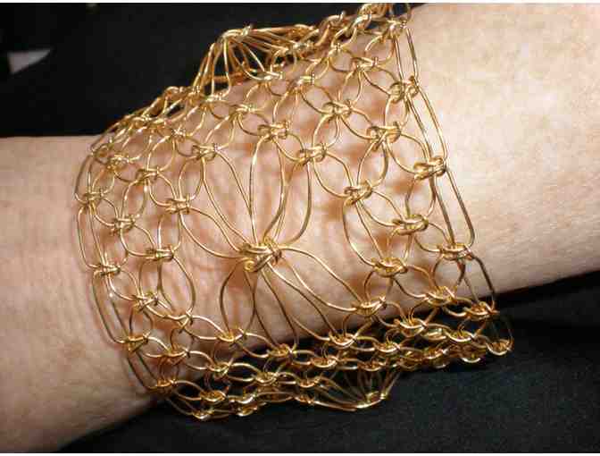 18 K Gold Plated Delicate Mesh Cuff Bracelet with Lobster Claw Closure