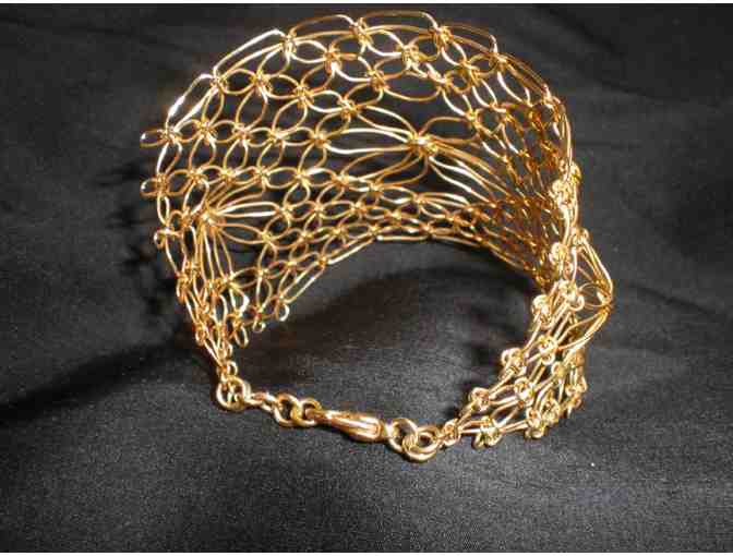 18 K Gold Plated Delicate Mesh Cuff Bracelet with Lobster Claw Closure