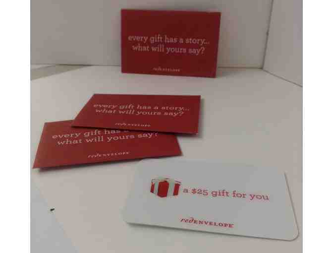 Three Red Envelope Gift Cards worth $25 each