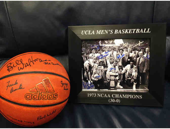 Signed UCLA Basketball/Framed Photo of the 1973 UCLA Basketball Team Led by Bill Walton
