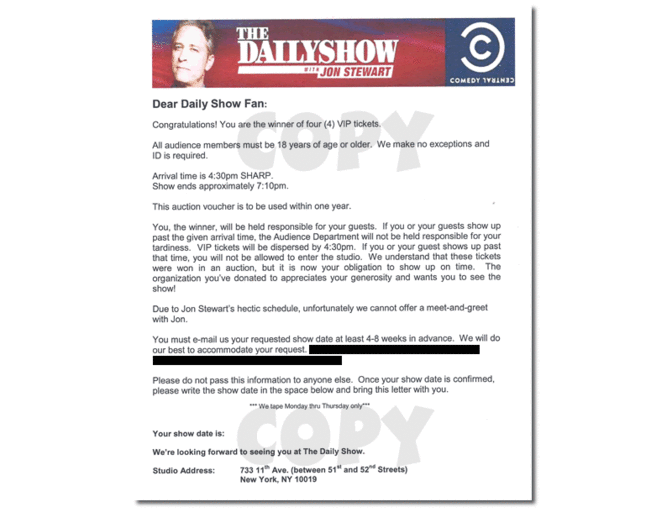 Four (4) VIP Tickets to The Daily Show with Jon Stewart
