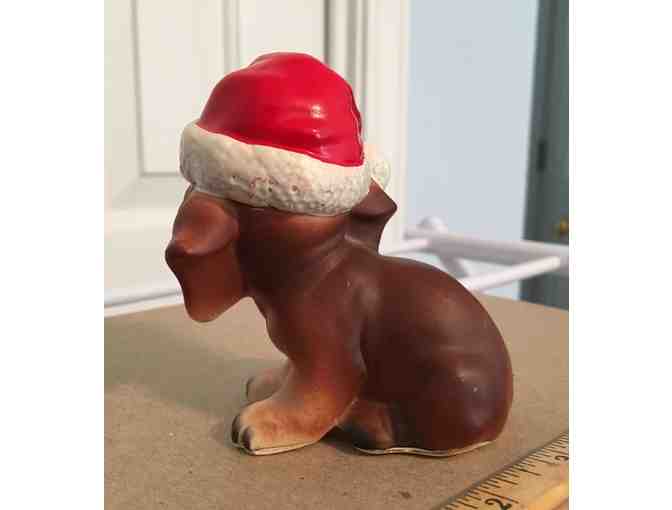 VINTAGE Josef Originals Dachshund Dog Figurine Wearing Santa Hat Holding Candy Cane