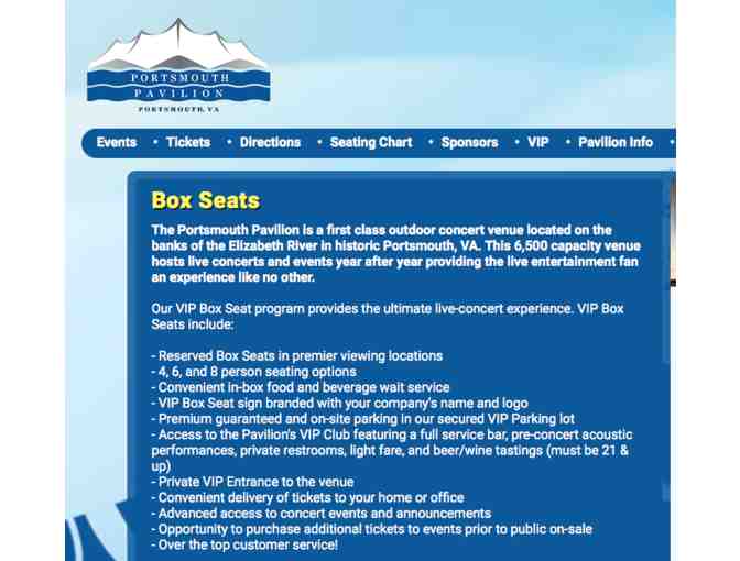 Four (4) VIP Box Seats to the Portsmouth Pavilion Summer Concert Season