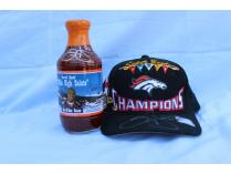 Terrell Davis signed Super Bowl hat and BBQ sauce