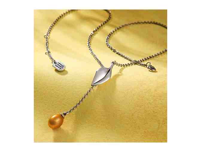 JAMES AVERY Leaf Necklace with Golden Pearl Drop & Matching Ear Posts