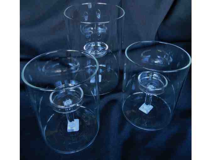 Crate & Barrel Tablescape Set: 3 Glass Candleholders, 4 Votives & Glass Pebbles