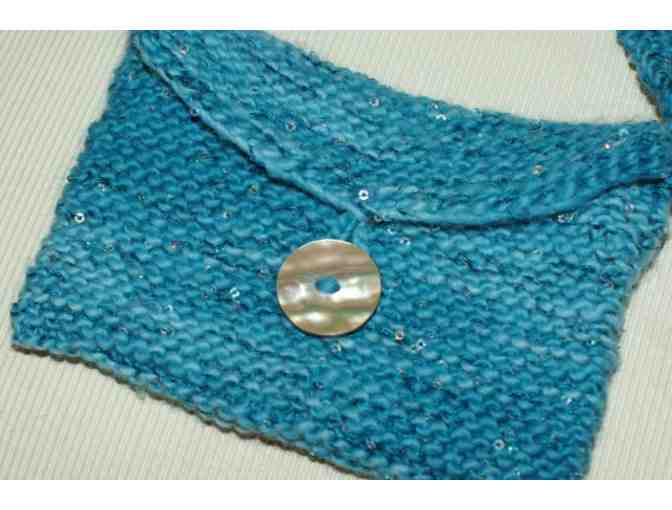 Handcrafted Blue Merino Wool Sequined Child's Handbag