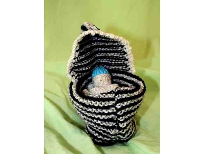 Knitted Snowbaby with Pillow and Blanket in Striped Take-along Convertible Cradle