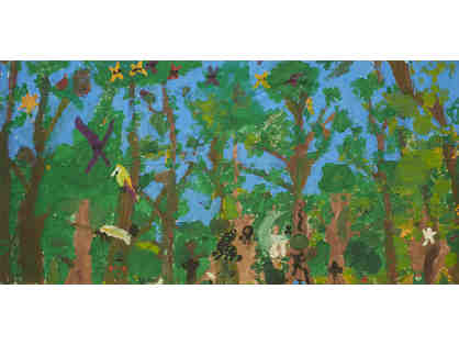 1st Grade Artwork - Rainforest, 2017, acrylic on canvas, 28 x 58 inches