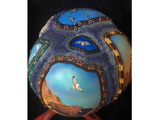 'Still Connected and Hopeful', Beaded and Painted Ostrich Egg