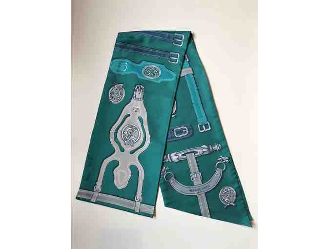 Hermes Canard with Multi Color Maxi Twilly Scarf/Wrap (Color: Canard/Grey/Green)