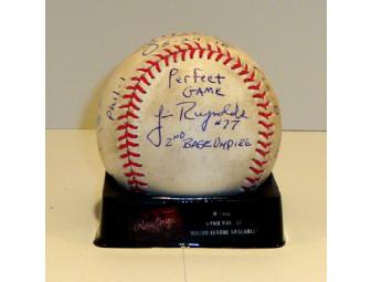 Roy Halladay Perfect Game Baseball Signed by Halladay and Umpire Crew