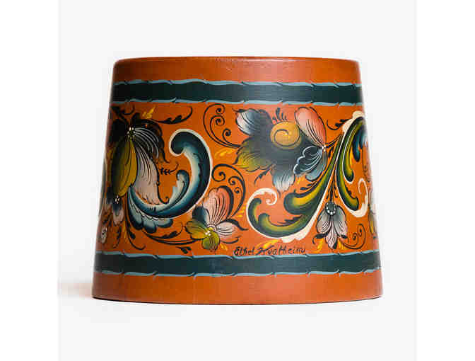 Stave Constructed Vessel with Telemark Rosemaling by Ethel Kvalheim