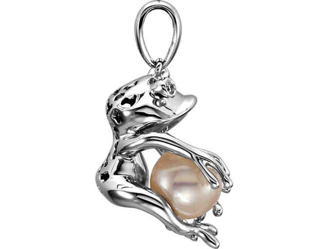 Sterling Silver Diamond & Pearl Frog Pendant