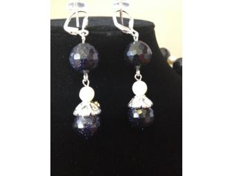 Blue Sanstone & Freshwater Pearl Necklace & Earring Set