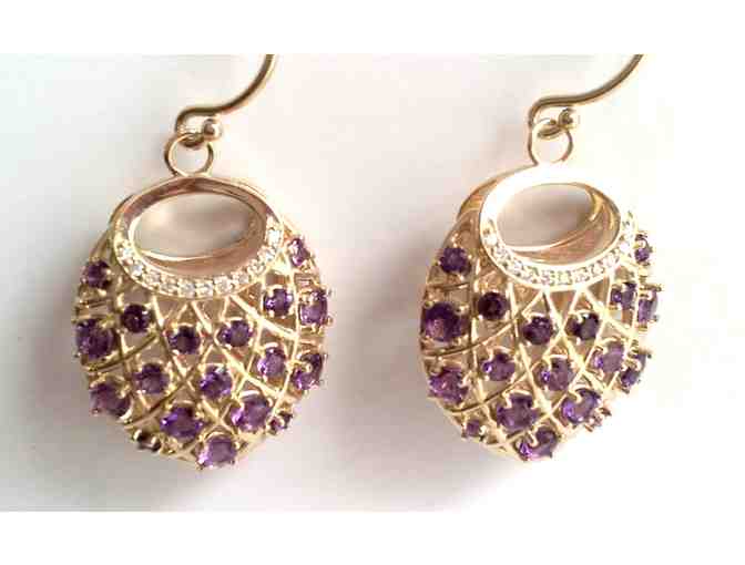 Genuine Diamond & Amethyst Earrings in 14k Gold