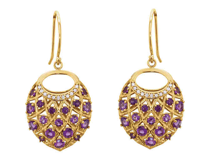 Genuine Diamond & Amethyst Earrings in 14k Gold