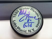 1980 Winter Olympic Games Hockey Puck Autographed by Mike Eruzione
