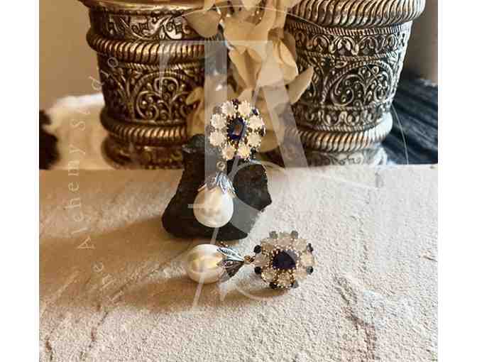 Sapphire Flower Uncut Diamond Silver Earrings - By The Alchemy Studio