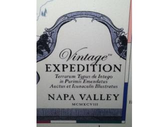 Vintage Expedition of Napa Valley framed picture and a wine stand