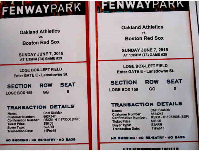 Pair of Red Sox Tickets vs Oakland June 7, 2015, great seats and free parking!