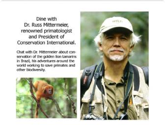 Dine with Dr. Russ Mittermeier, renowned primatologist, at Taberna del Alabadero