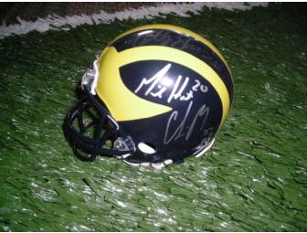 Michigan Running Backs mini-helmet signed by  Hart, A.Thomas, C. Perry and T.Biakabutuka