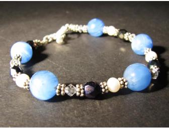 Blue Stone, Pearl, Crystal and Silver Bracelet
