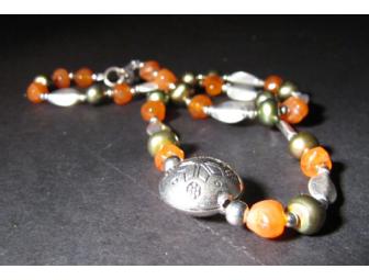 Carnelian, Pearl and Silver Necklace