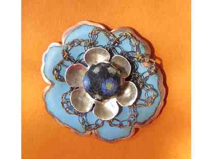 Flower Brooch (enameled copper, sterling, felted wool), Patricia Reilly