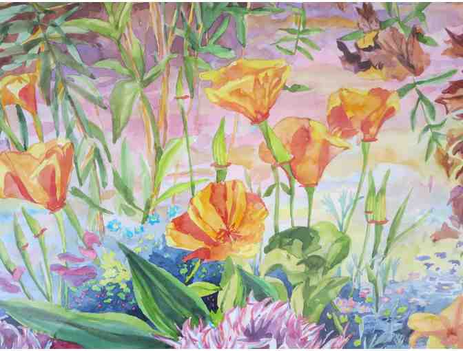 Tulip and Poppies (watercolor, framed, 35W' x 28'H), Linda MacDonald
