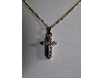 14K Yellow Gold Diamond Cross Necklace ~ Estate Jewelry