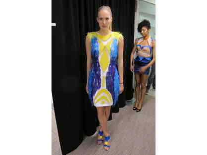 Viktor Luna - Futuristic Body Flapper Dress with Color-Blocking and Plastic Fringe