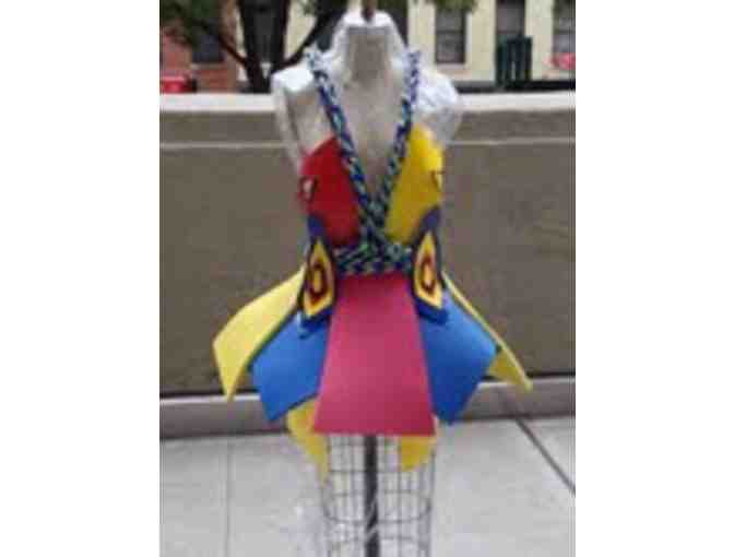Jeffrey Sebelia - Plunge Neck Geometric Color Block Peplum Dress
