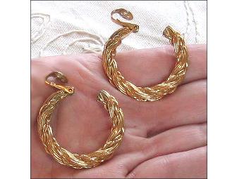 Trifari Gypsy Hoop Earrings c 1960 + Vintage Chain