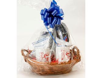 Gift Basket w/ $25 Gift Certificate, $30 worth of coffee, 2 mugs, and 1 shirt