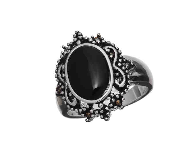 Marsala Genuine Onyx & Marcasite Ring -- Size 8