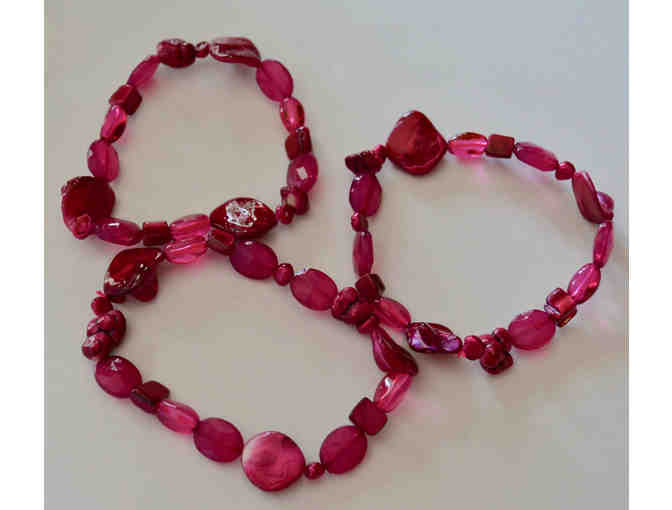 Set of Three Magenta/Raspberry Bead Stretch Bracelets -- Pre-owned