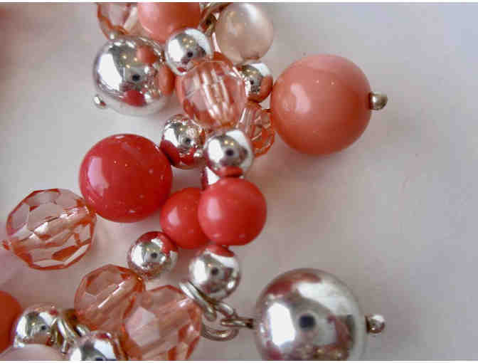 3 Coral & Silver Bauble Stretch Bracelets -- Pre-Owned