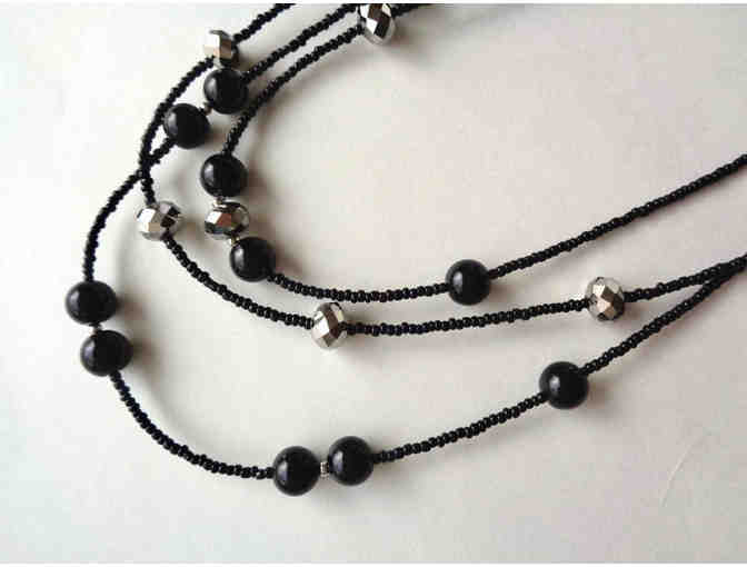 Black Beads Necklace & Earrings Set -- New