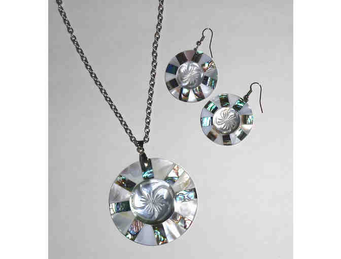 Enameled Shell Necklace & Earrings Set -- New
