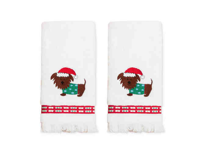 Christmas Pup 2-Pc.  Cotton Fingertip Towel Set -- New