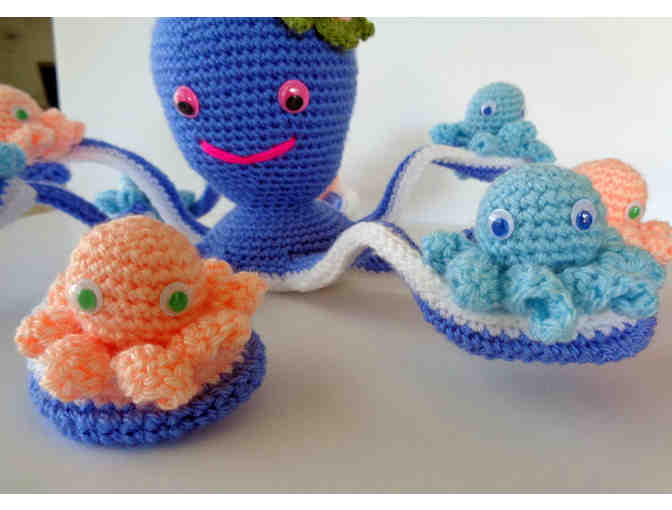 Hand-Crocheted Amigurumi Mama Octa & Her Baby Octopi -- New