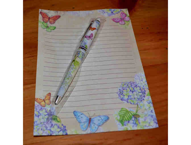Butterfly and Flowers Bag, Pen & Note Paper Set -- New