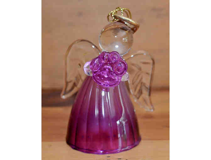 Purple Paw Glass Angel Ornament -- New