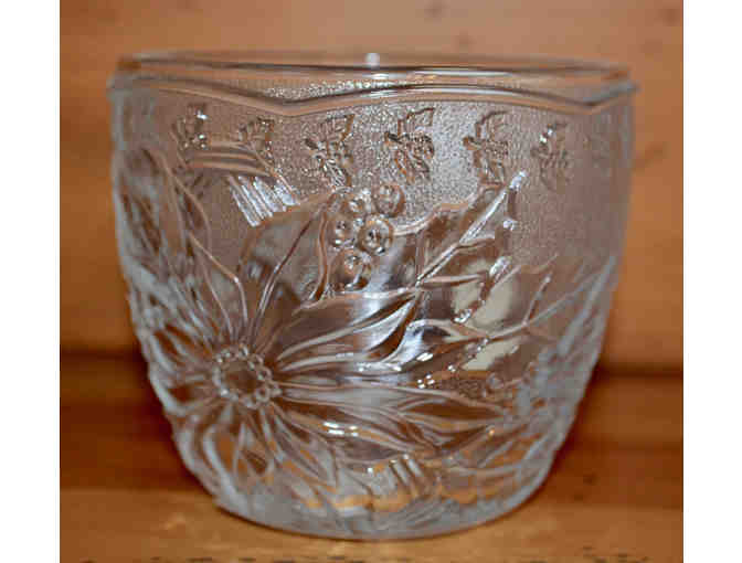 Clear Crystal Holly & Poinsettia Votive Cup -- New