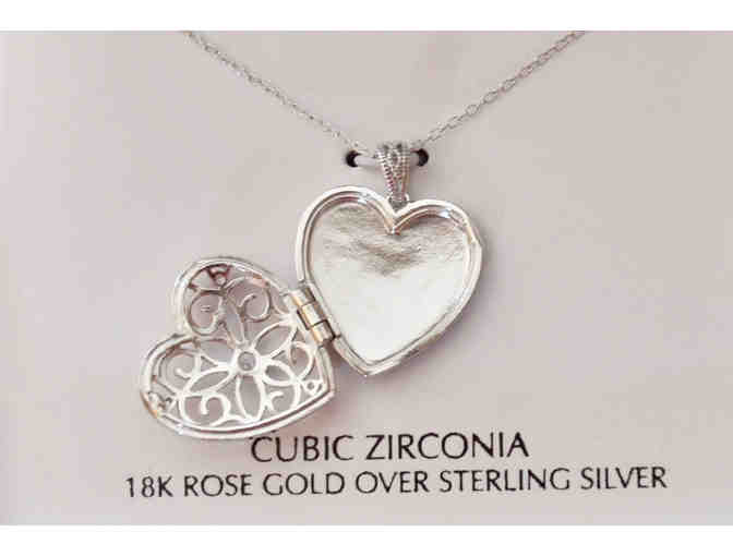 Rose Gold on Sterling Openwork Filigree Heart Locket Pendant Necklace -- New