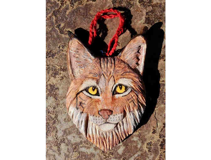 Hand Carved Bobcat Ornament -- New