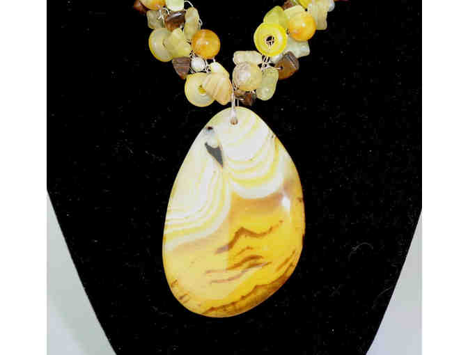 Hand-Crafted Bead & Stone, Gold & Yellow Necklace -- New