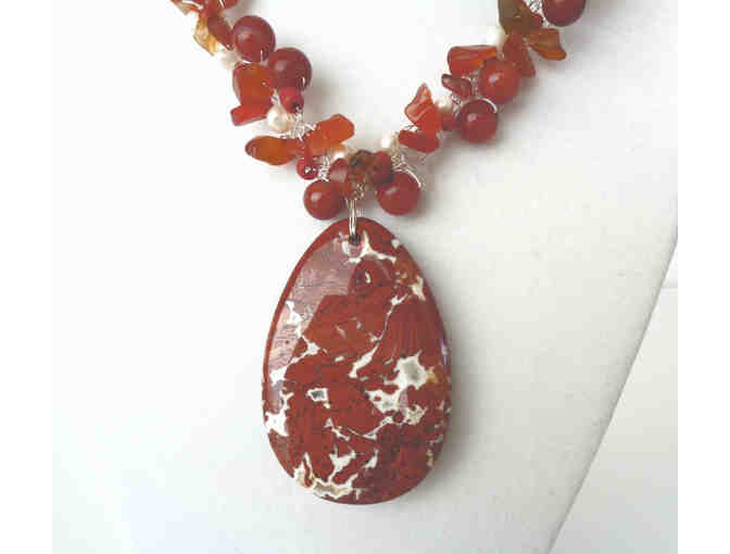 Hand-Crafted Bead & Stone, Deep Orange Necklace -- New